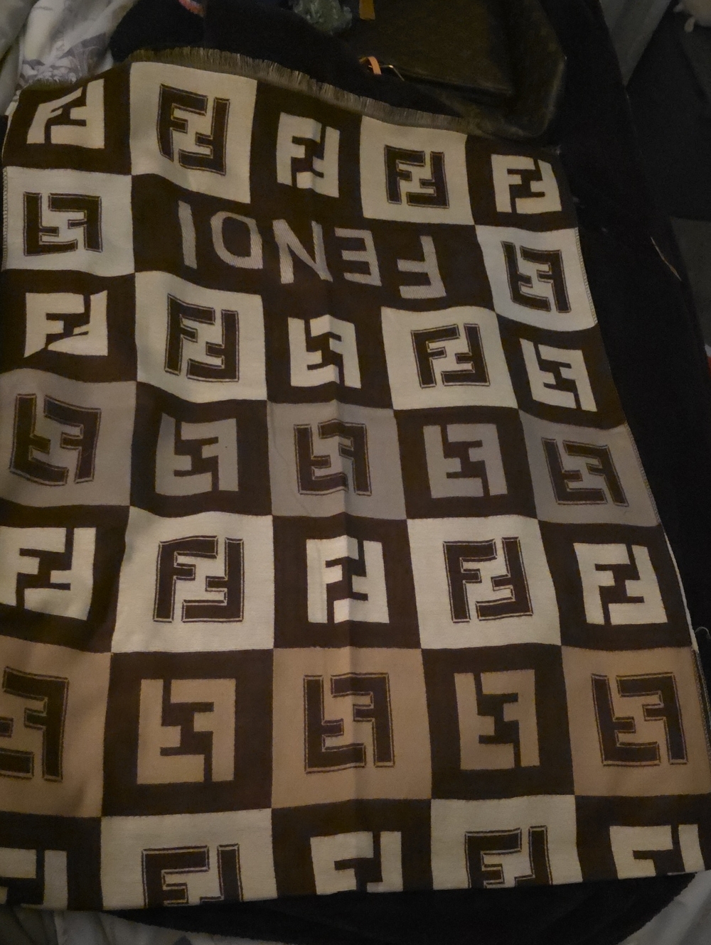 Brown and Cream FF Checkerboard Scarf